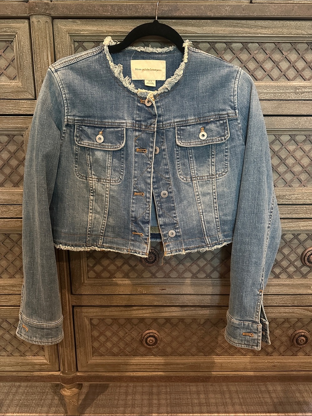 Anthropologie Pilcro Cropped Frayed Hem Light Blue Denim Jacket - Women